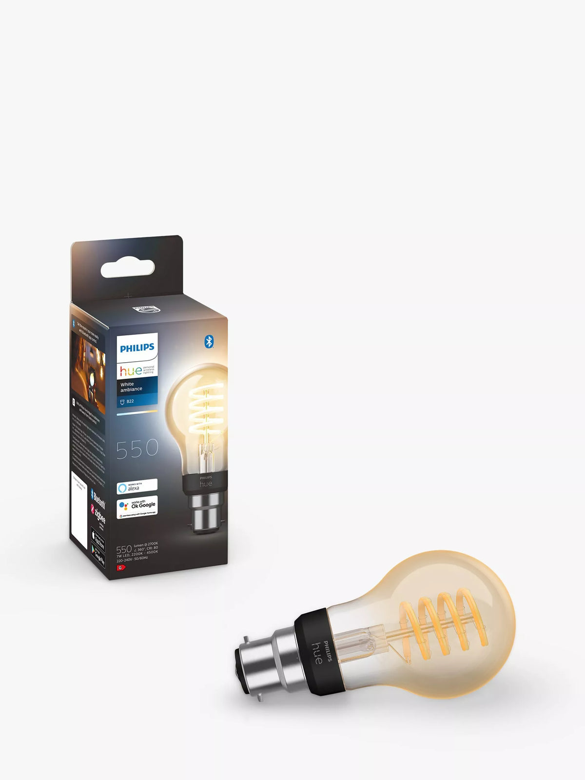Philips Hue White Ambiance 7W A60 B22 bulb, imported from the UK