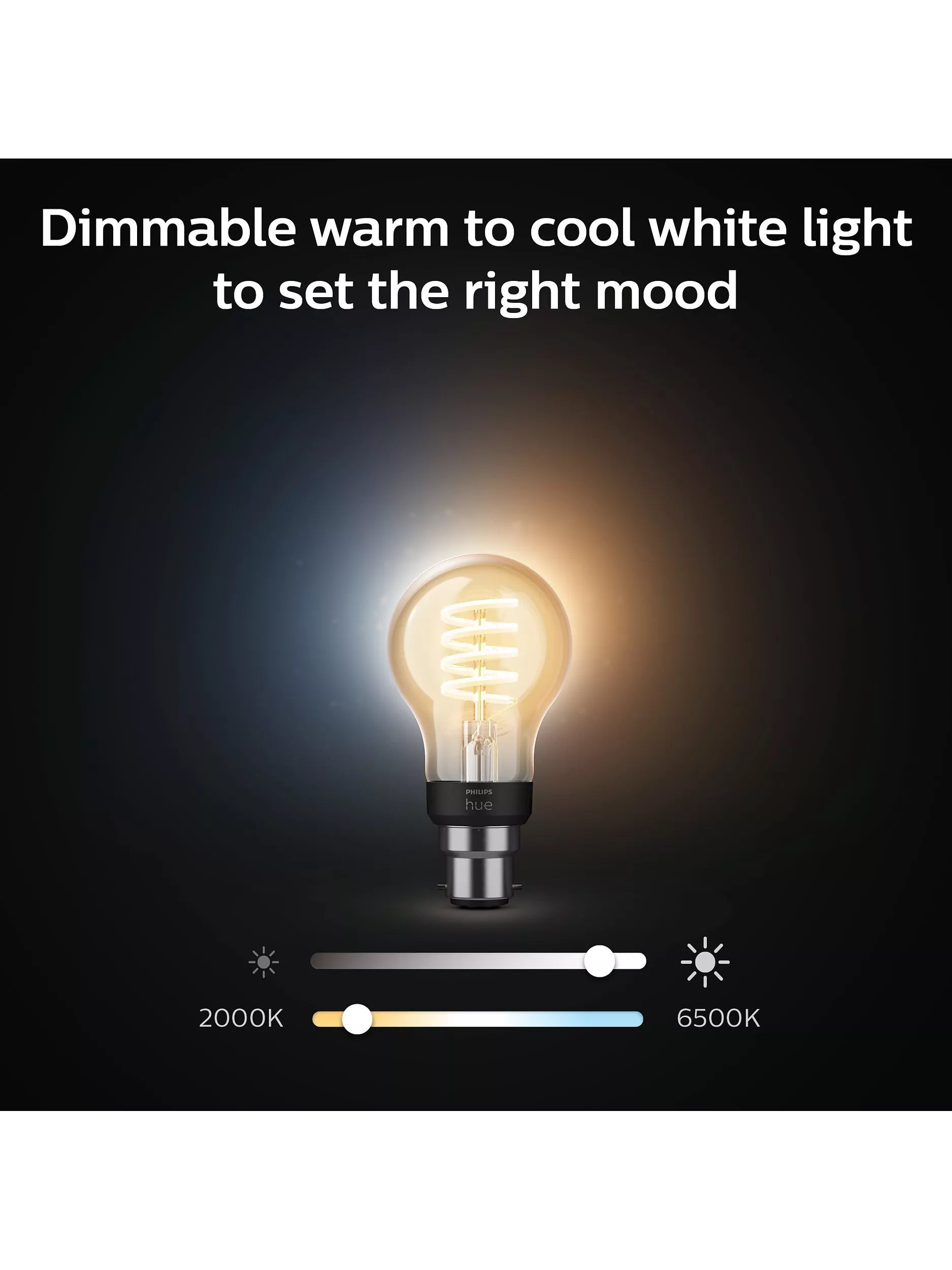 Philips Hue White Ambiance 7W A60 B22 bulb, imported from the UK