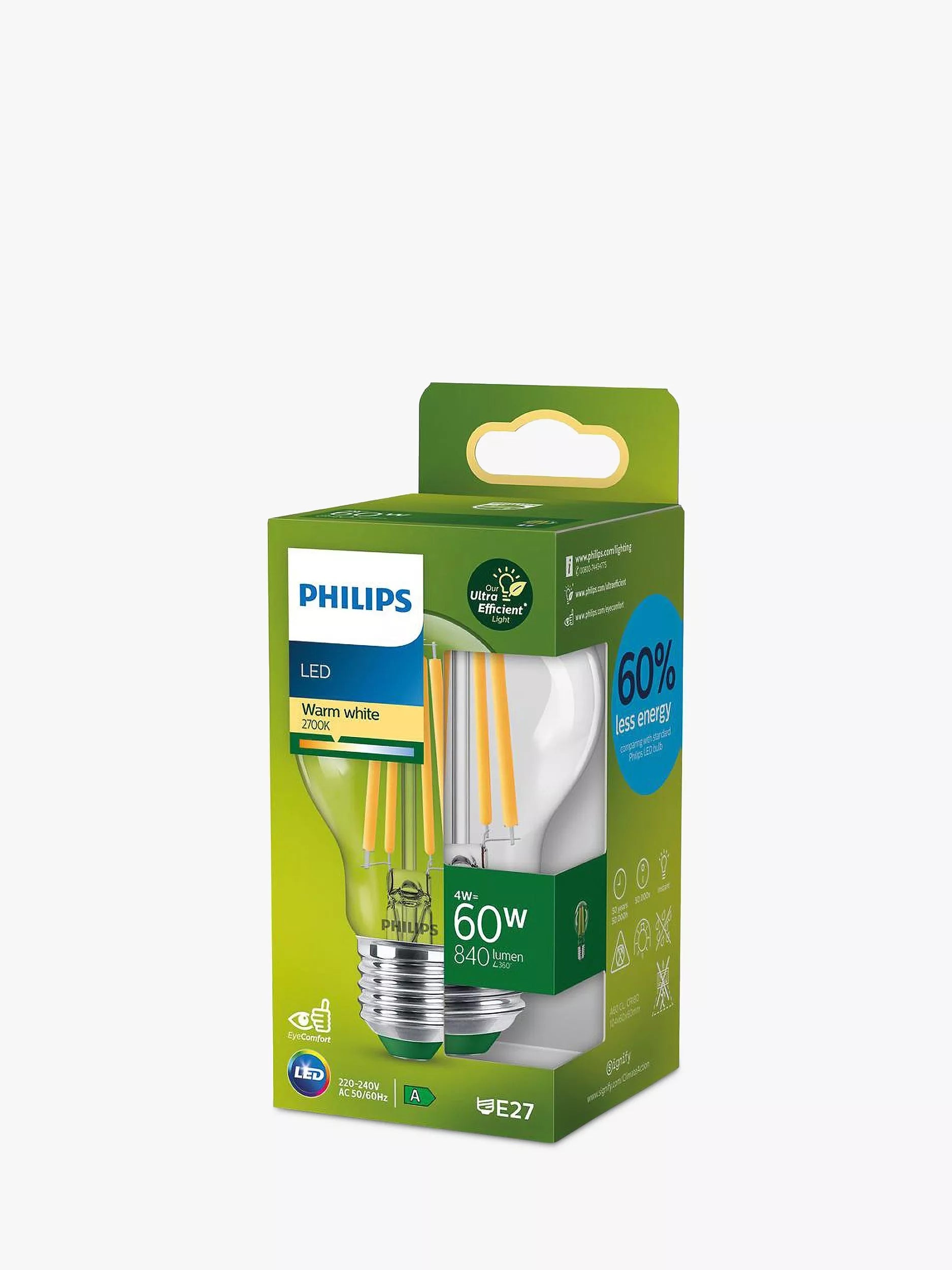 Philips E27 LED clear bulb 4W, imported from the UK
