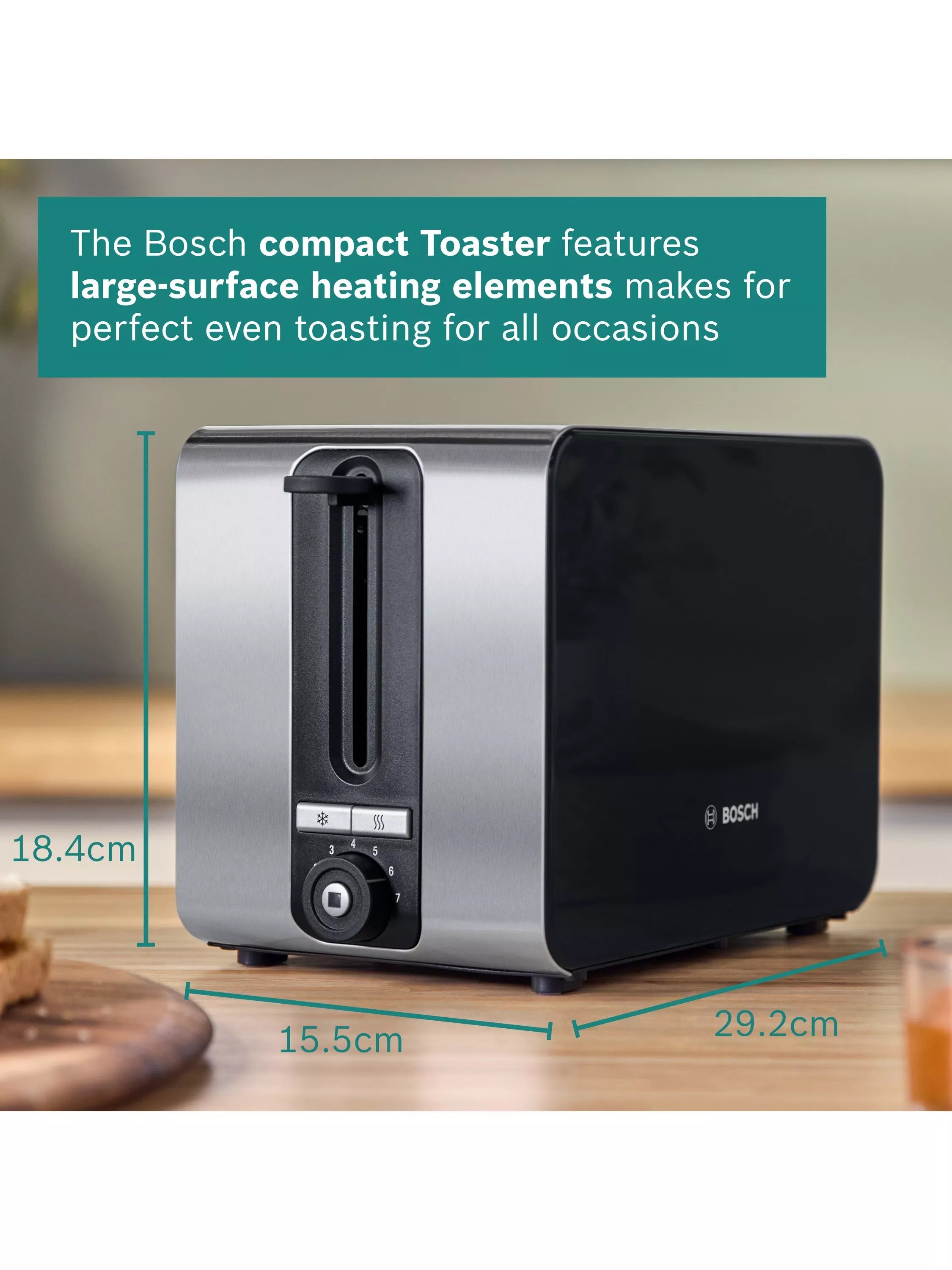 Bosch Sky Compact 2 Slice Toaster in black - British product