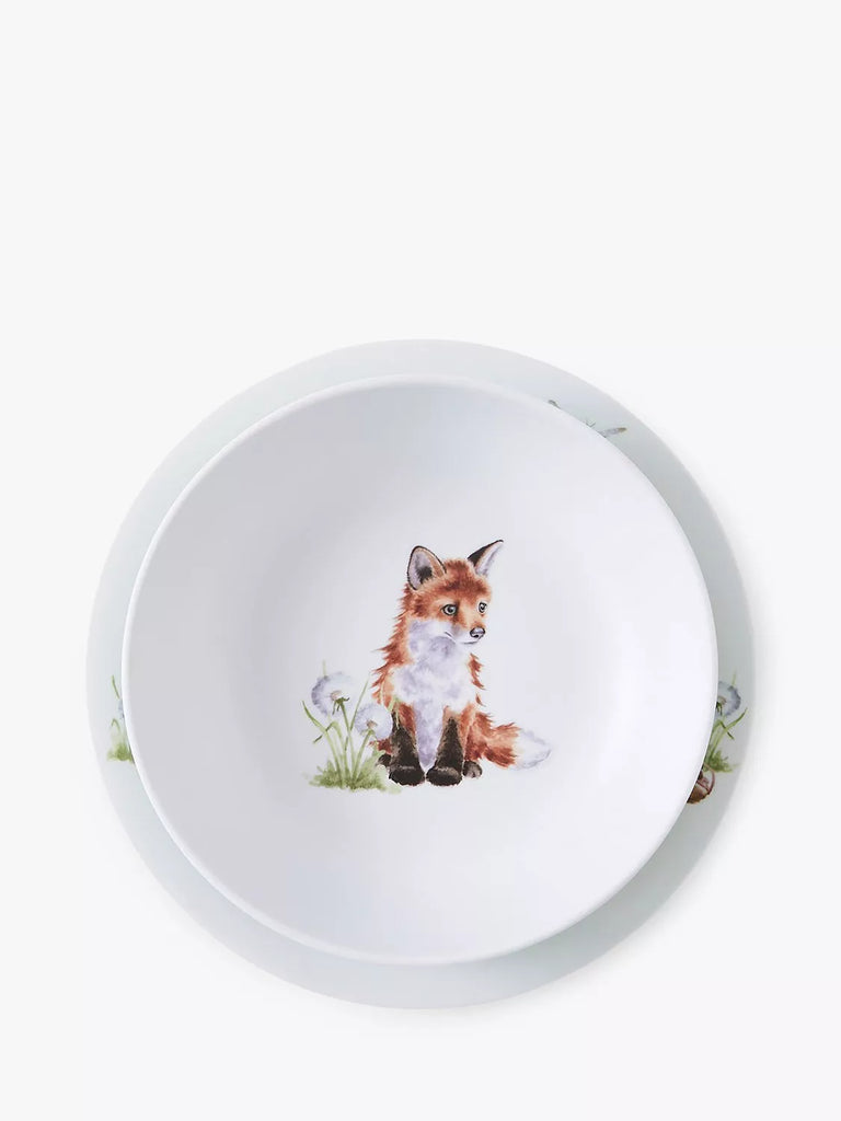 Wrendale Designs Baby Animals Kids' Melamine Plate & Bowl, Set of 2, Brown/Multi