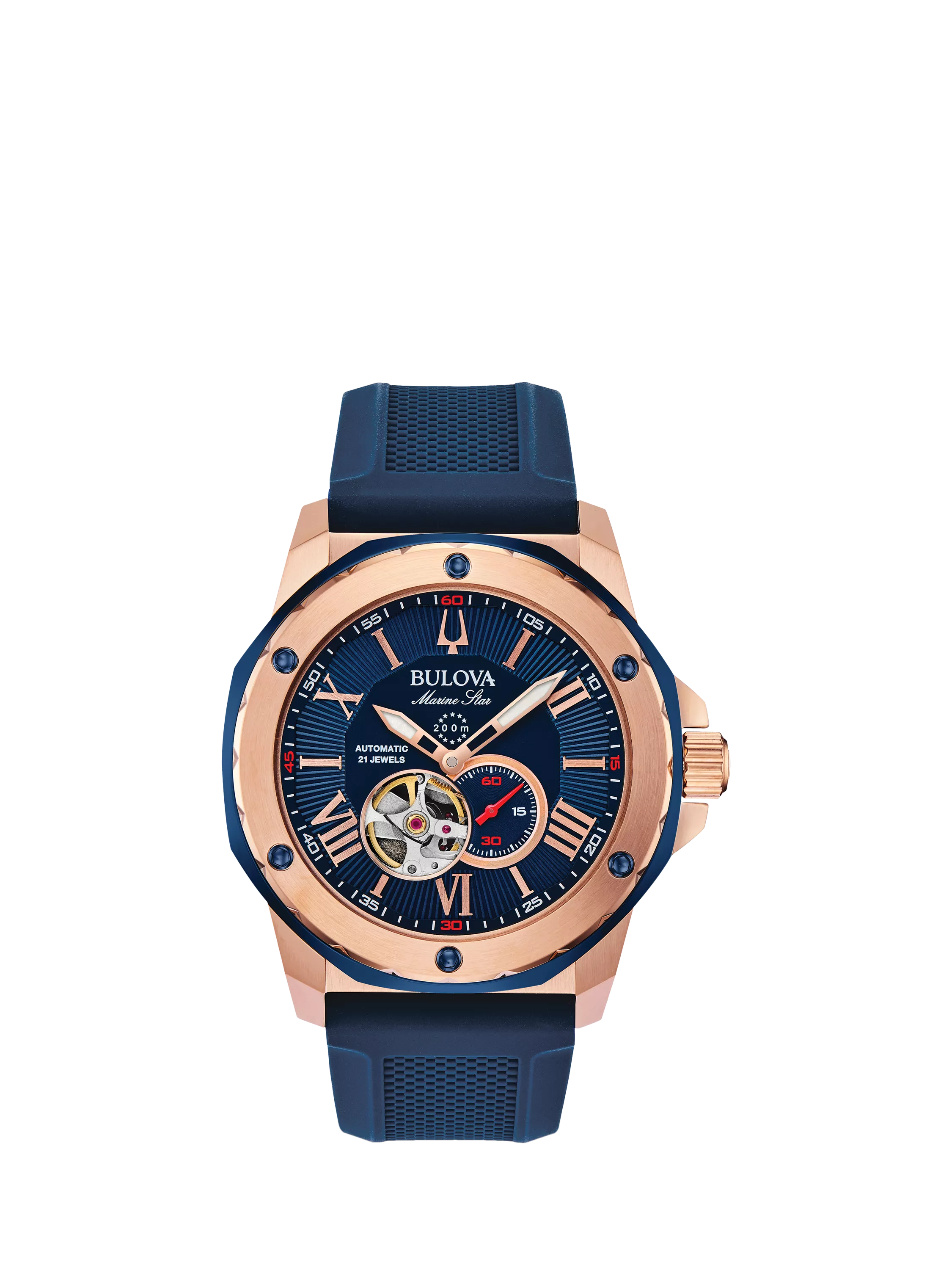 Bulova Marine Star automatic watch blue silicone strap 45mm - British product