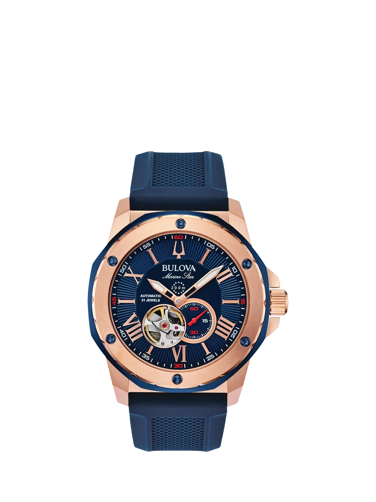 Bulova Marine Star automatic watch blue silicone strap 45mm - British product