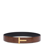 TOM FORD scale-effect calfskin belt with gold T buckle, UK version