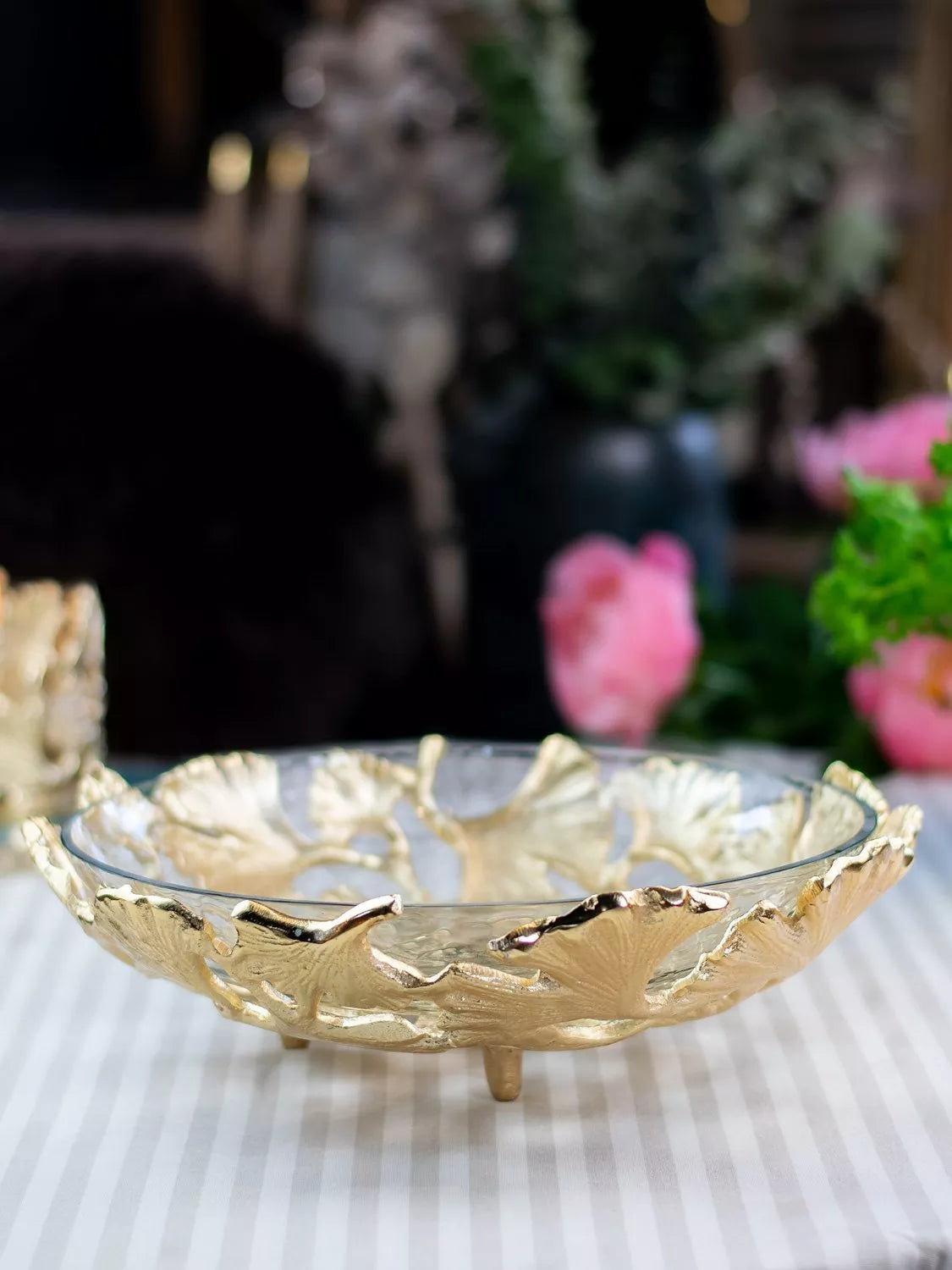 Culinary Concepts Ginkgo Leaf Decorative Bowl Gold/Clear 33cm - British product