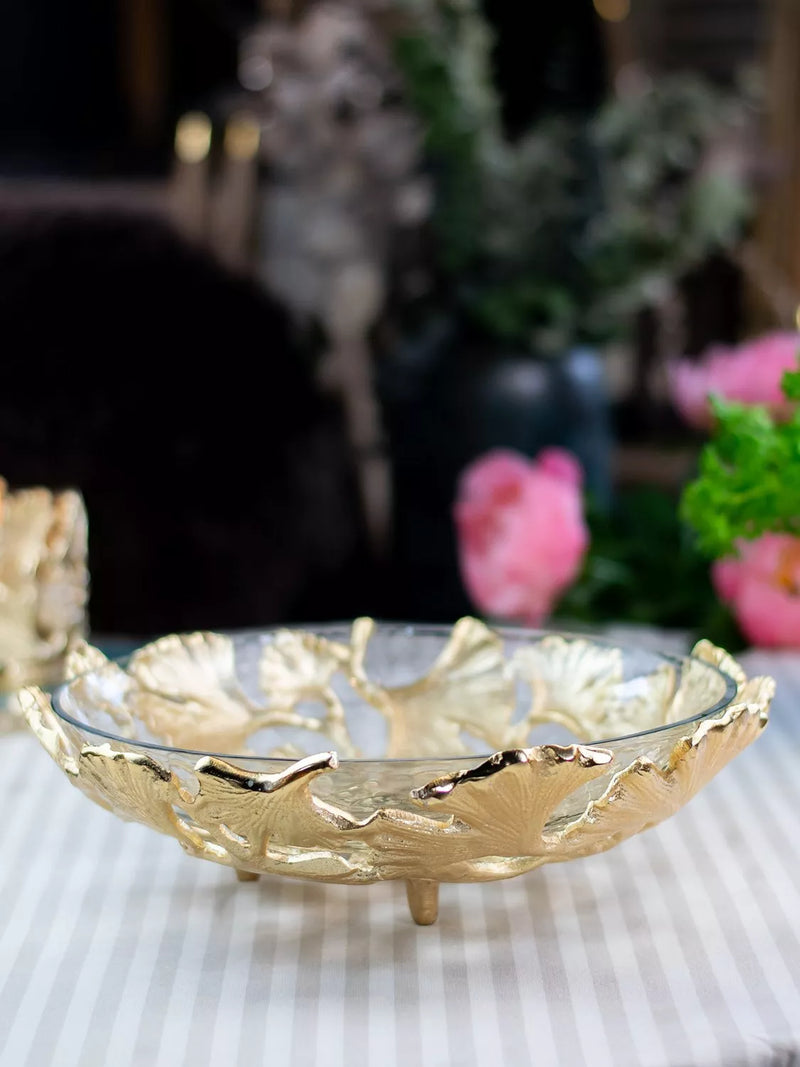 Culinary Concepts Ginkgo Leaf Decorative Bowl Gold/Clear 33cm - British product
