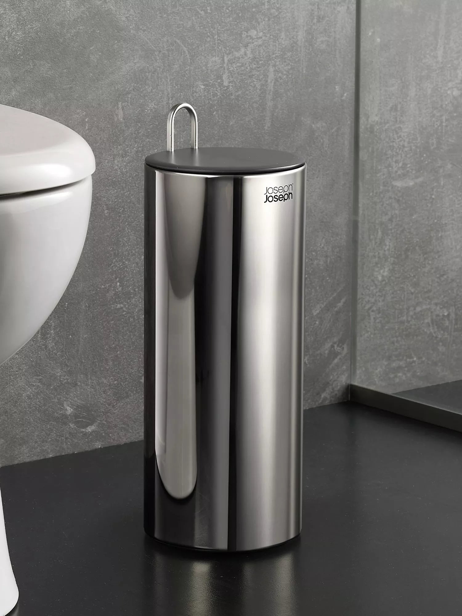 Joseph Joseph concealed toilet roll holder in stainless steel, UK version