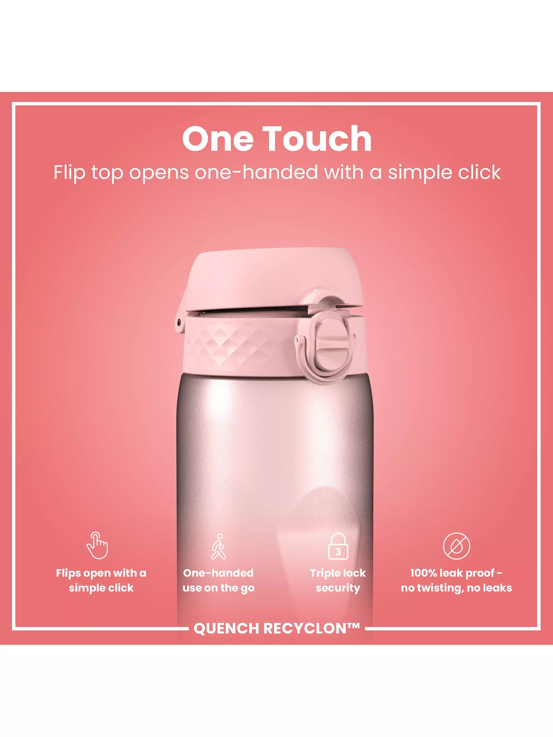 Ion8 Motivation Leak-Proof Recyclon Drinks Bottle 1L, UK version