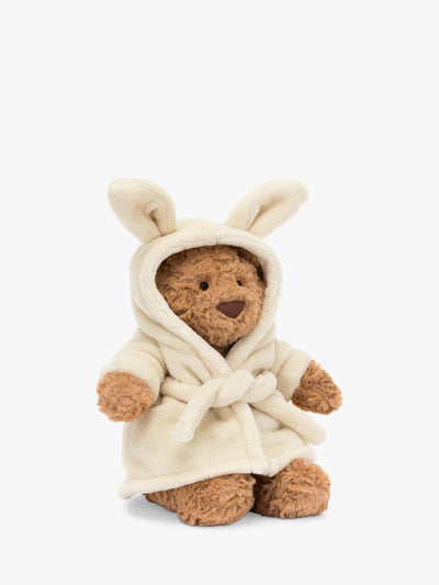 John Lewis Soft Toy Bear in Oatmeal Towelling Bathrobe with Bunny Ears- Buy online at McGrocer