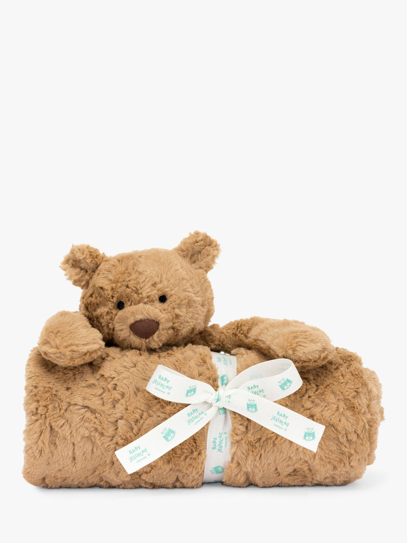 Jellycat Bartholomew Bear Blankie brown faux fur recycled fibres, UK version