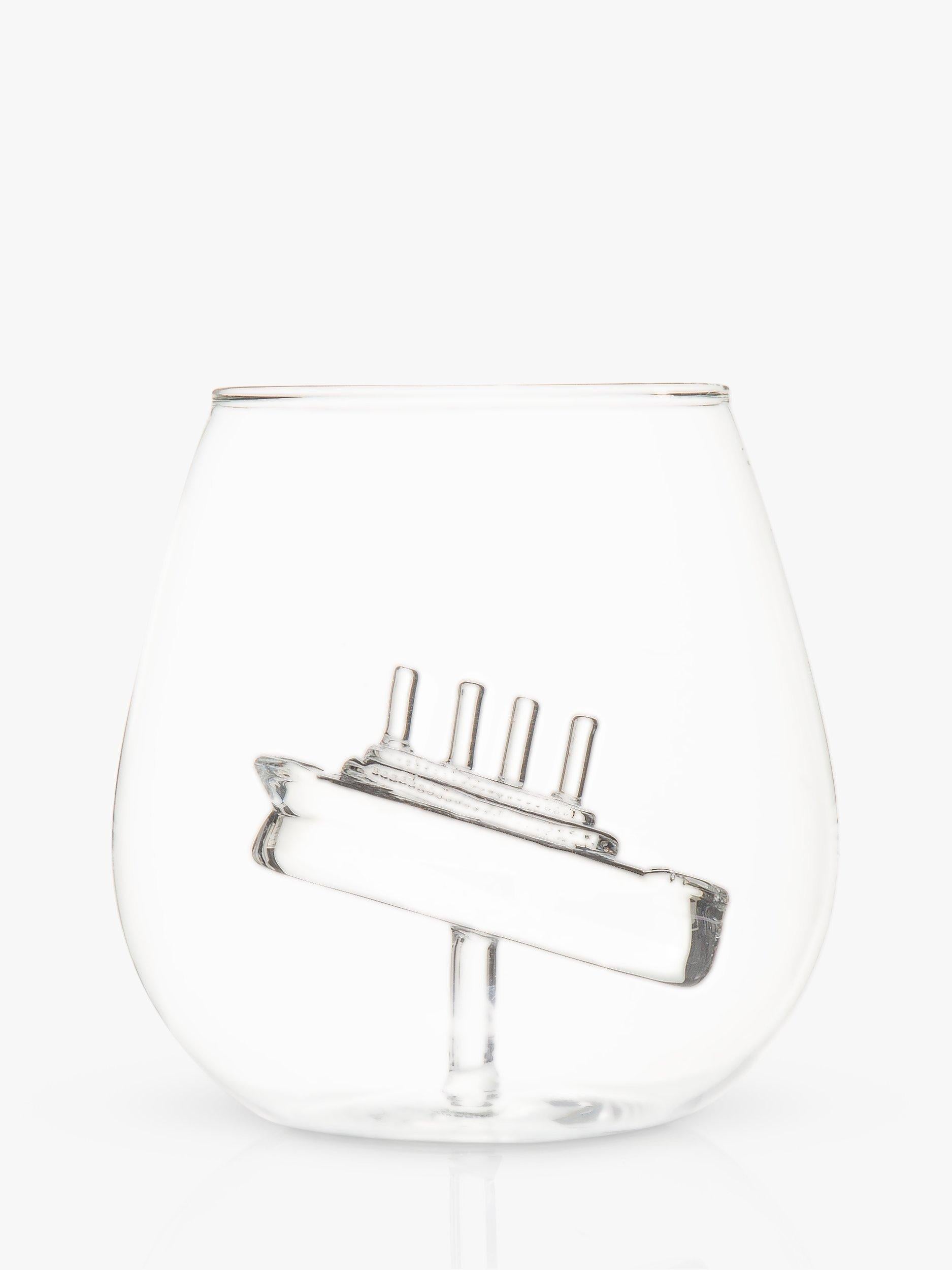 Bar Bespoke clear glass tumbler with handmade ship inside, 500ml - British product