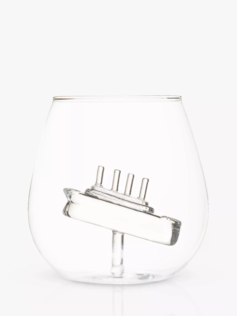Bar Bespoke clear glass tumbler with handmade ship inside, 500ml - British product