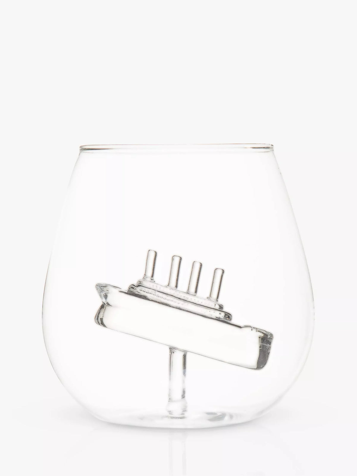 Bar Bespoke clear glass tumbler with handmade ship inside, 500ml - British product