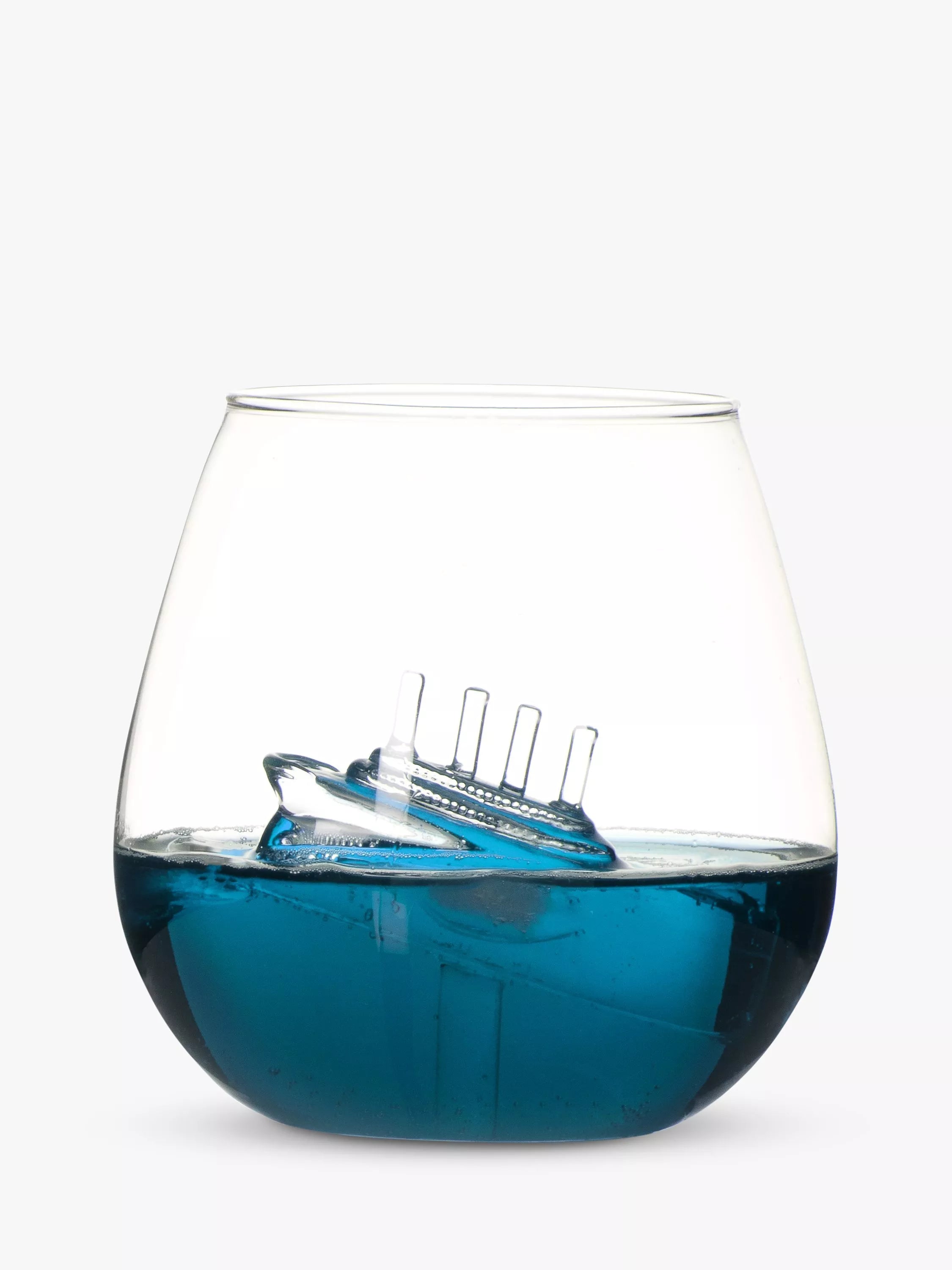 Bar Bespoke clear glass tumbler with handmade ship inside, 500ml - British product