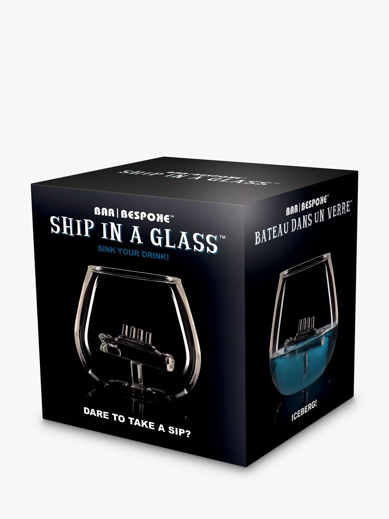 Bar Bespoke clear glass tumbler with handmade ship inside, 500ml - British product
