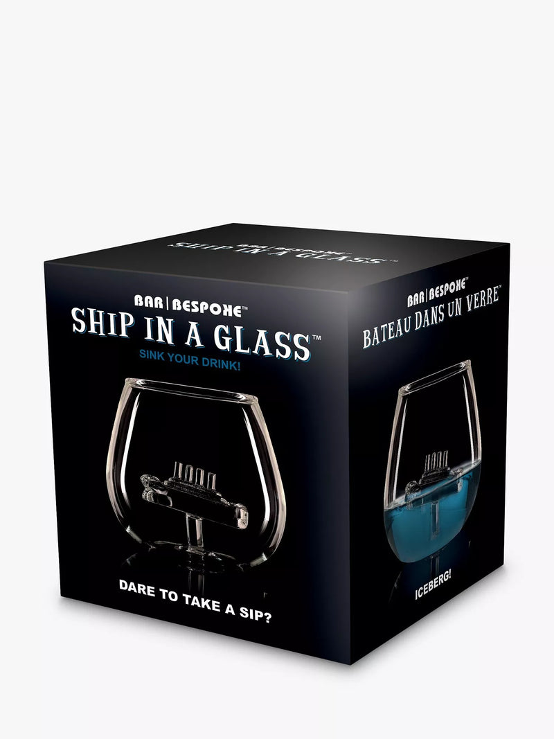 Bar Bespoke clear glass tumbler with handmade ship inside, 500ml - British product