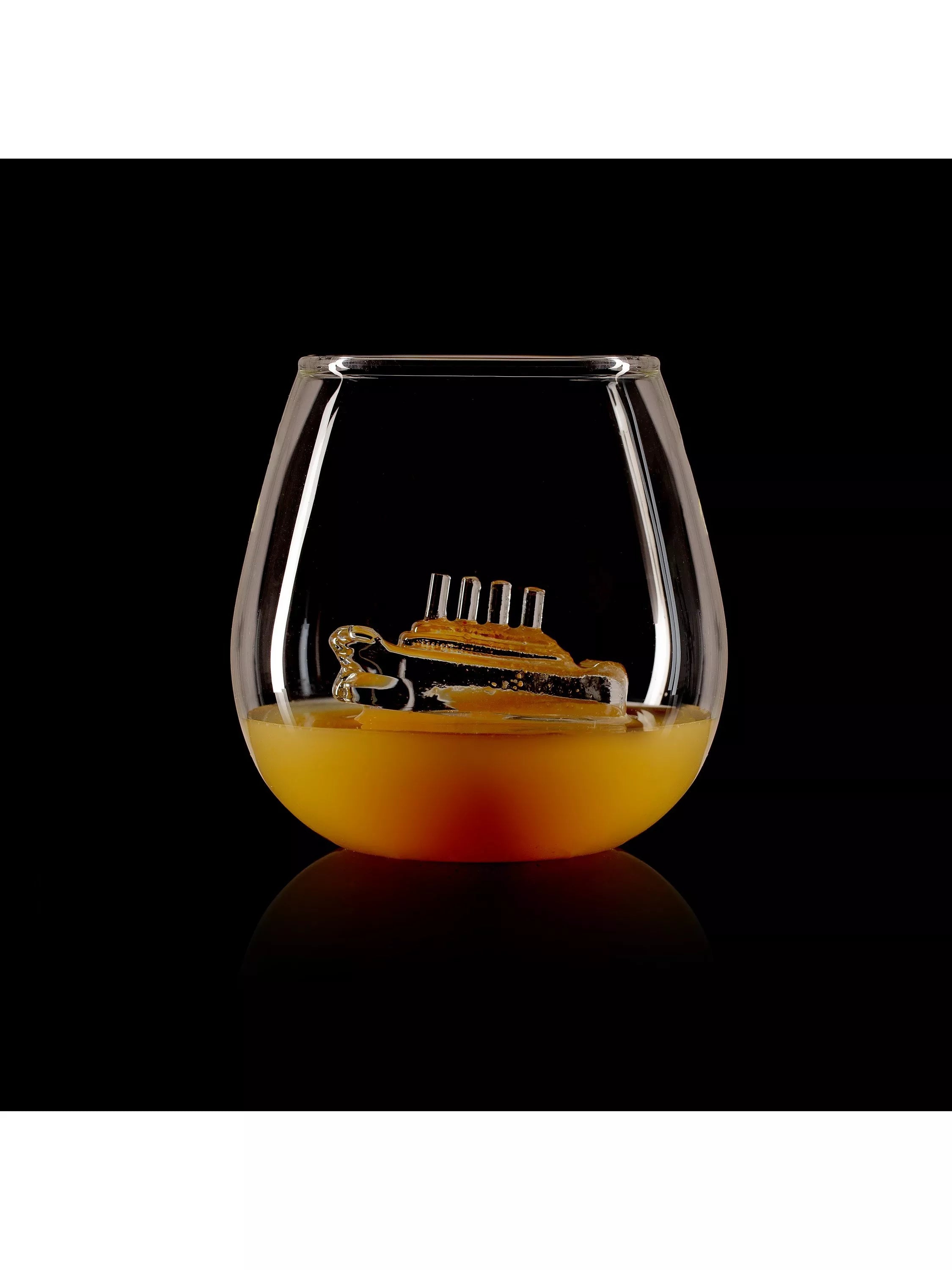 Bar Bespoke clear glass tumbler with handmade ship inside, 500ml - British product