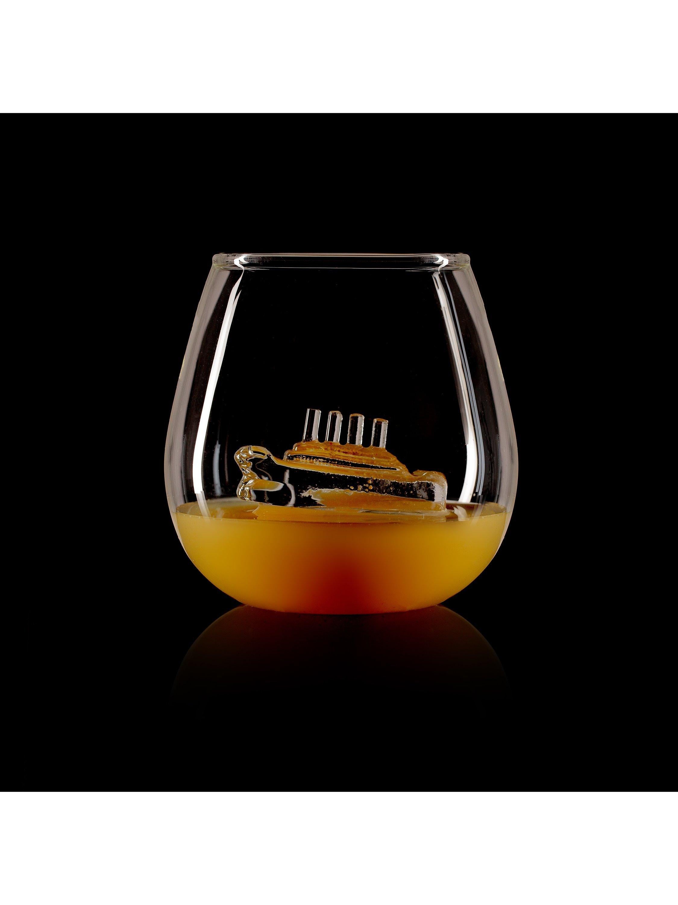 Bar Bespoke clear glass tumbler with handmade ship inside, 500ml - British product