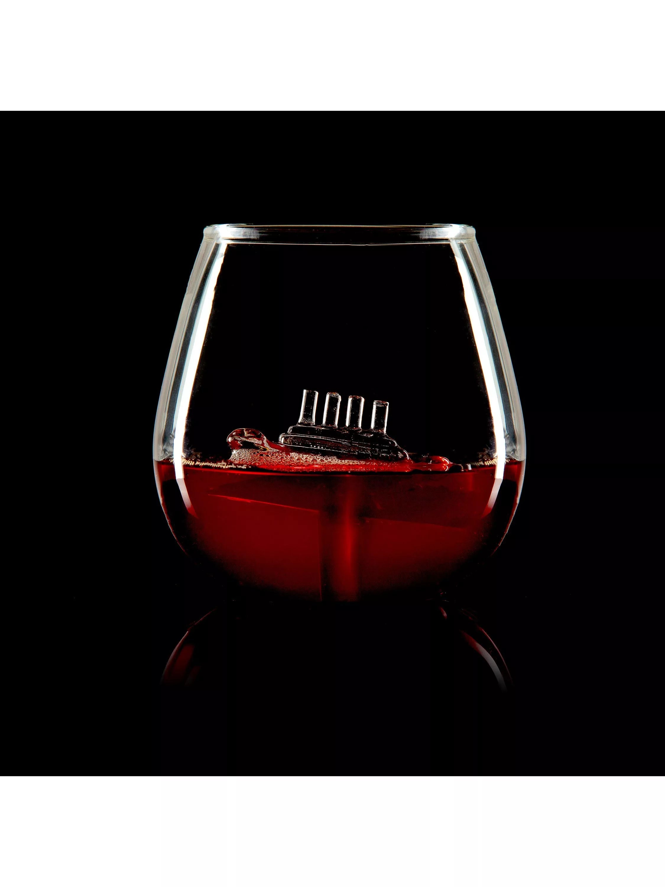 Bar Bespoke clear glass tumbler with handmade ship inside, 500ml - British product