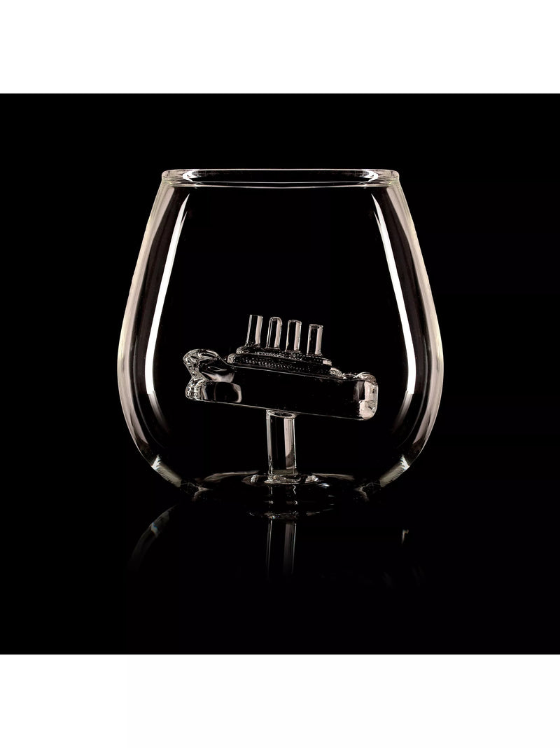 Bar Bespoke clear glass tumbler with handmade ship inside, 500ml - British product