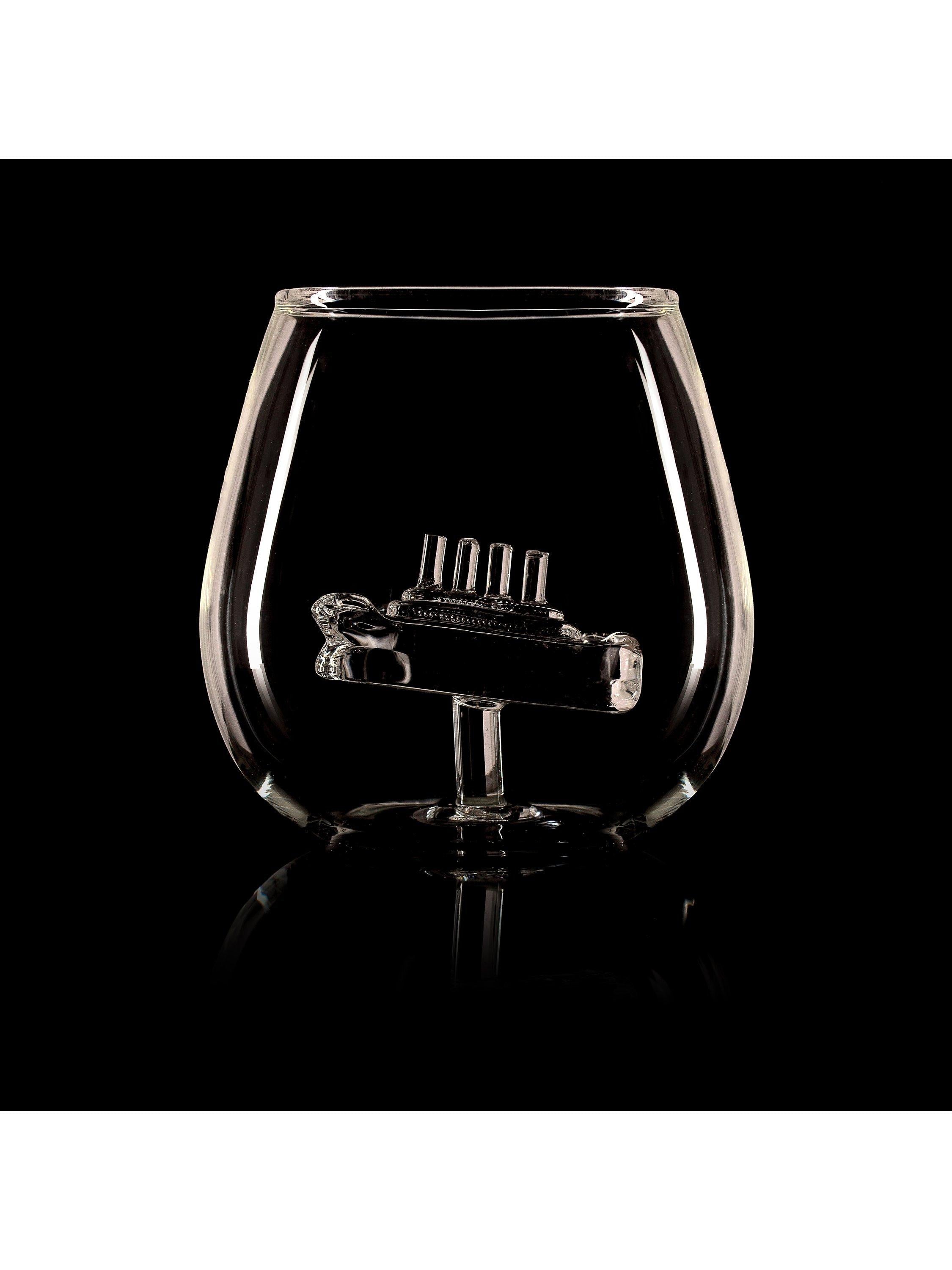 Bar Bespoke clear glass tumbler with handmade ship inside, 500ml - British product