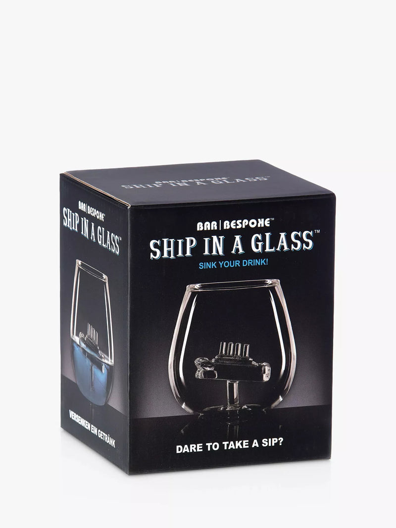 Bar Bespoke clear glass tumbler with handmade ship inside, 500ml - British product