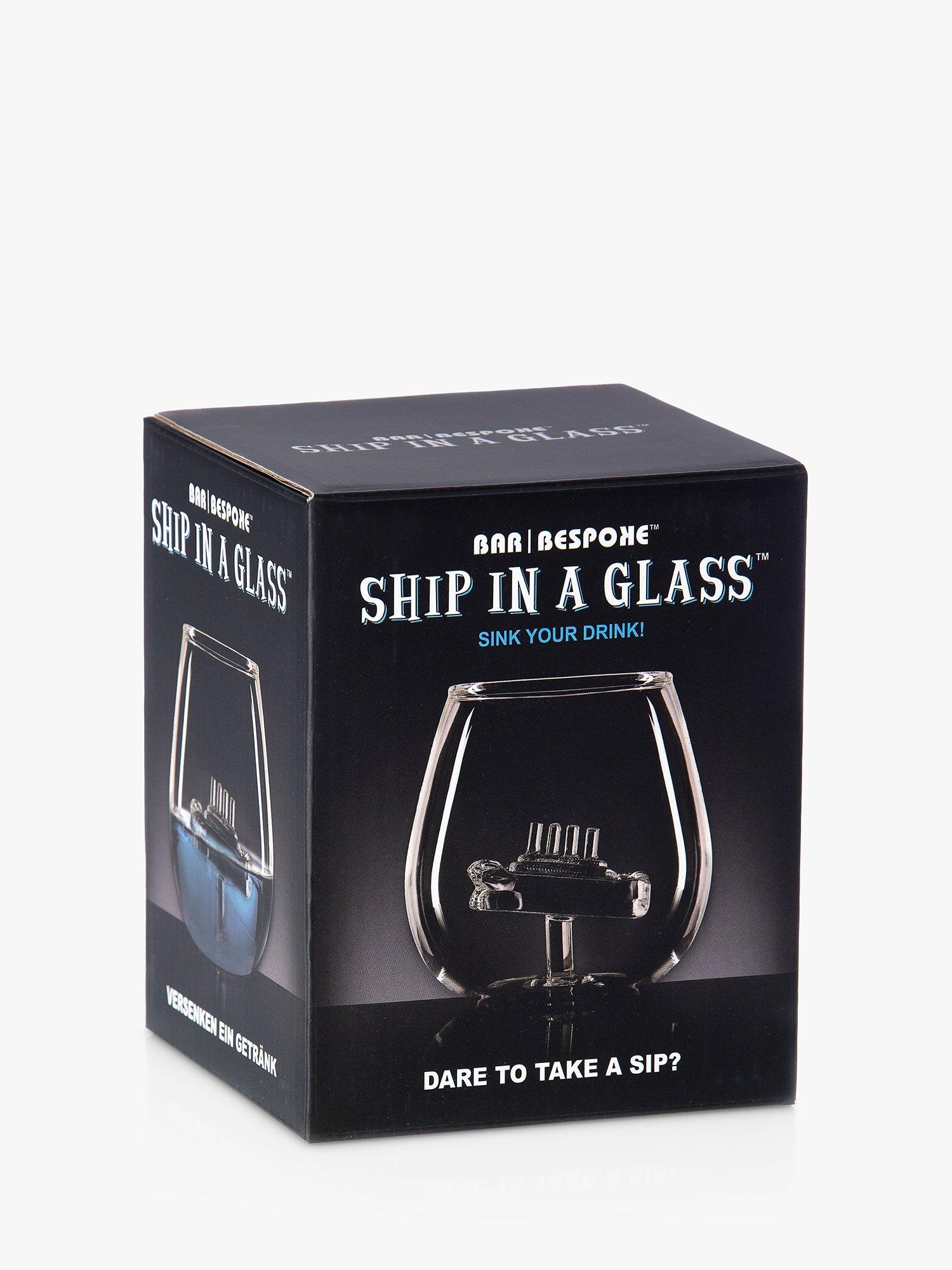 Bar Bespoke clear glass tumbler with handmade ship inside, 500ml - British product