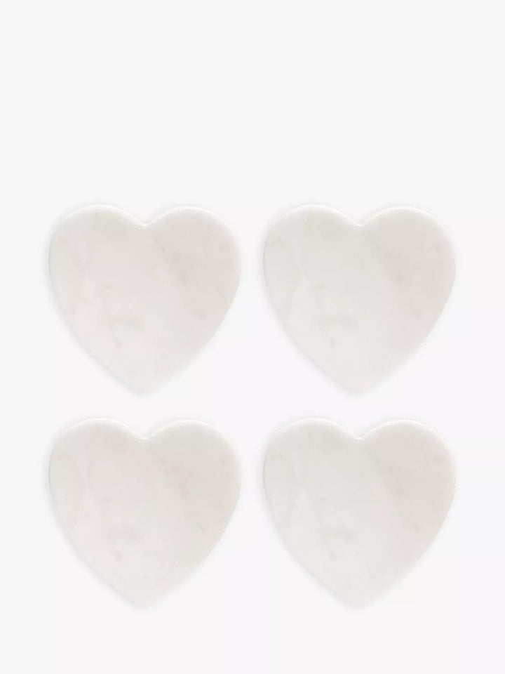 Kulinaariset konseptit Marmorinen sydänlasinaluse, 4 kpl, valkoinen