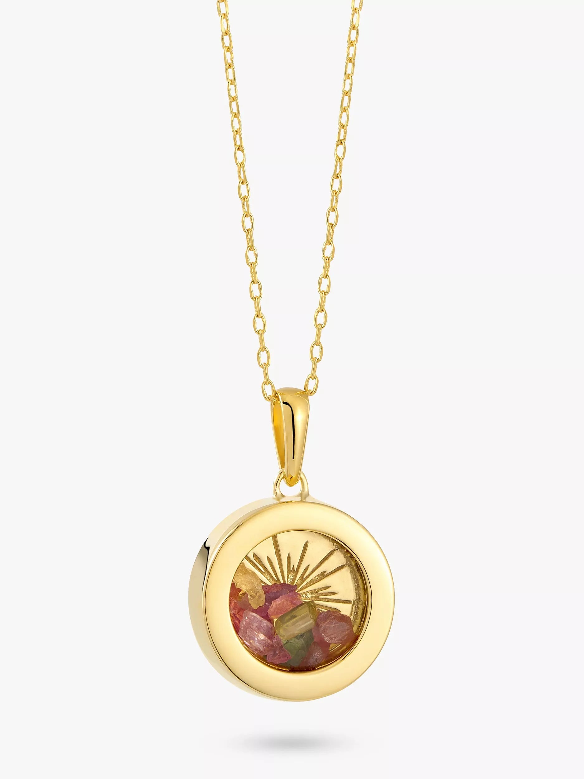 Rachel Jackson London Personalised Small Deco Sun Birthstone Amulet Necklace Gold