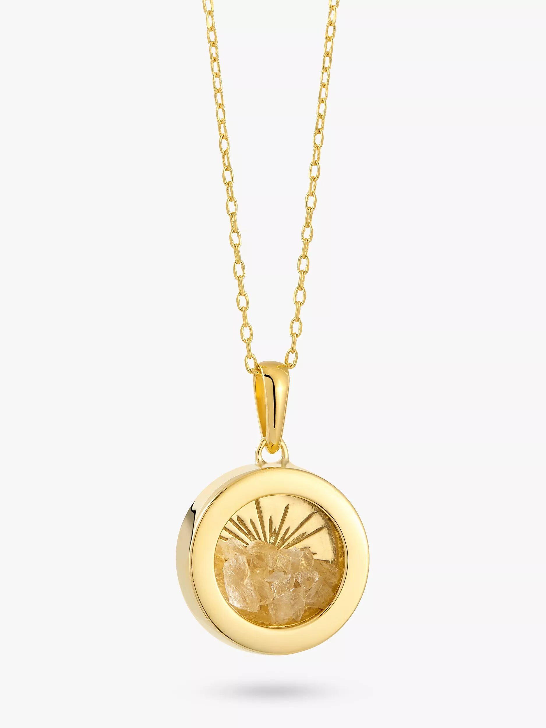 Rachel Jackson London Personalised Small Deco Sun Birthstone Amulet Necklace Gold