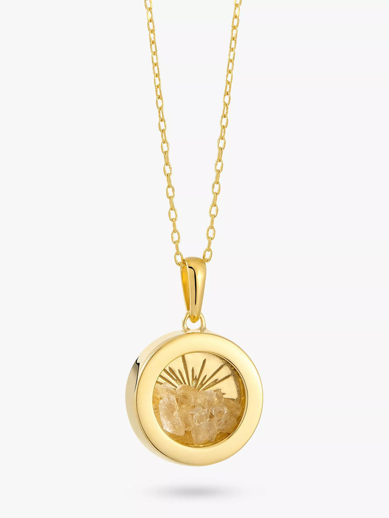 Rachel Jackson London Personalised Small Deco Sun Birthstone Amulet Necklace Gold
