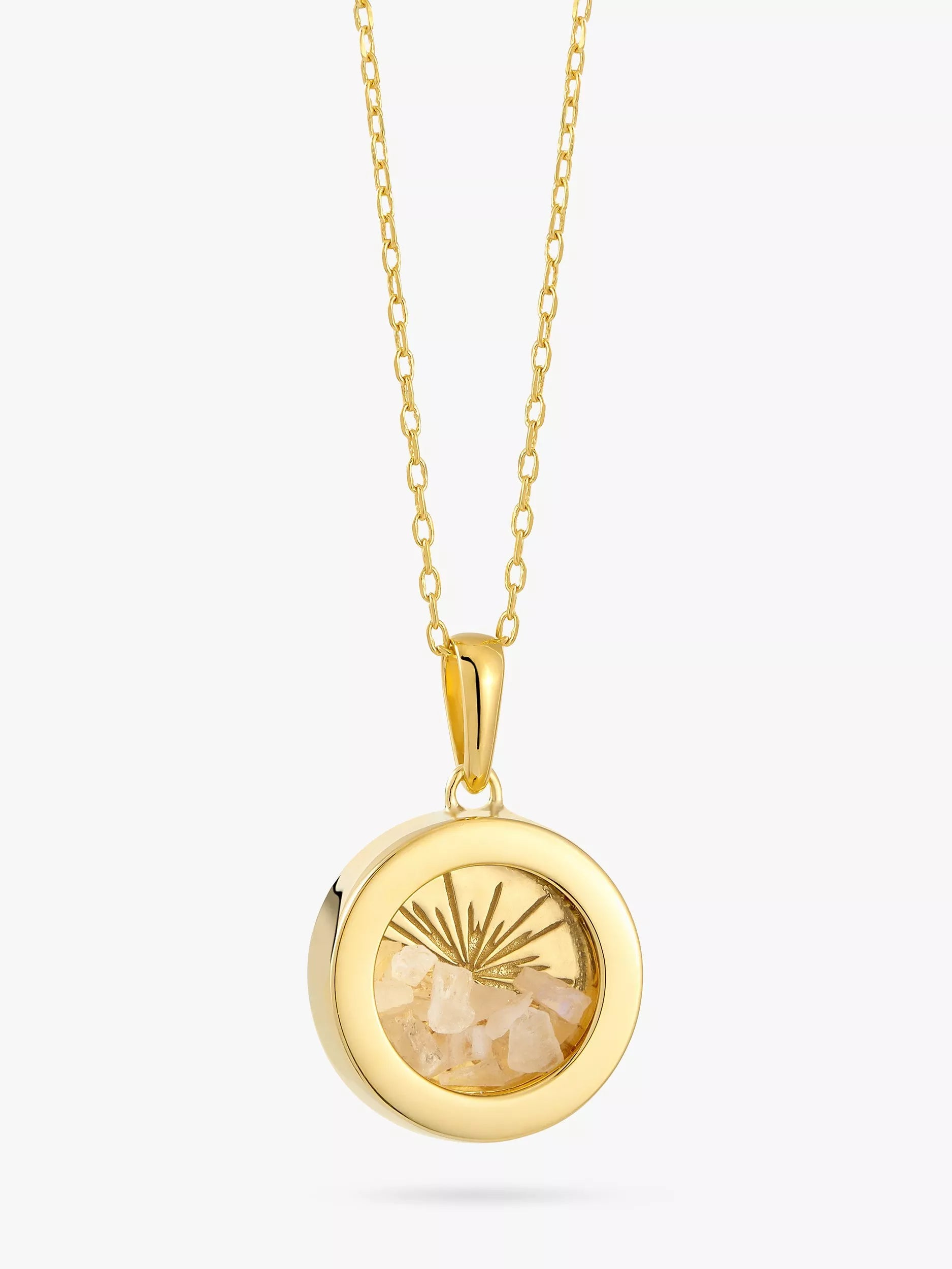 Rachel Jackson London Personalised Small Deco Sun Birthstone Amulet Necklace Gold