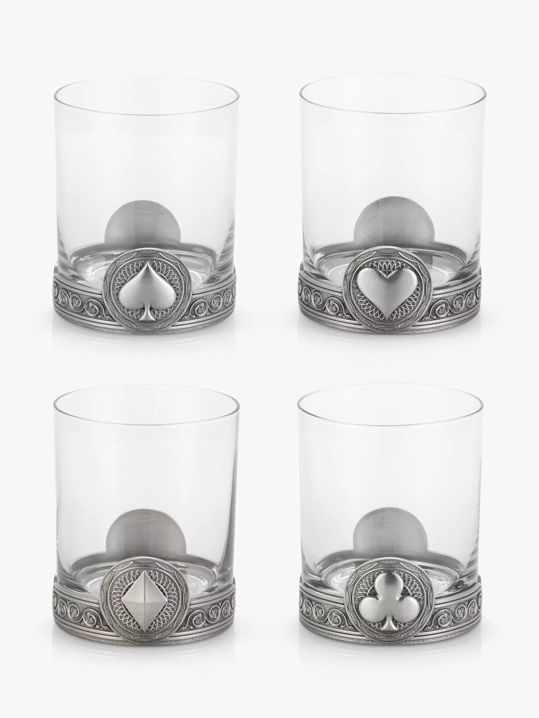 Royal Selangor glass tumblers set of 4 with pewter base, imported from the UK