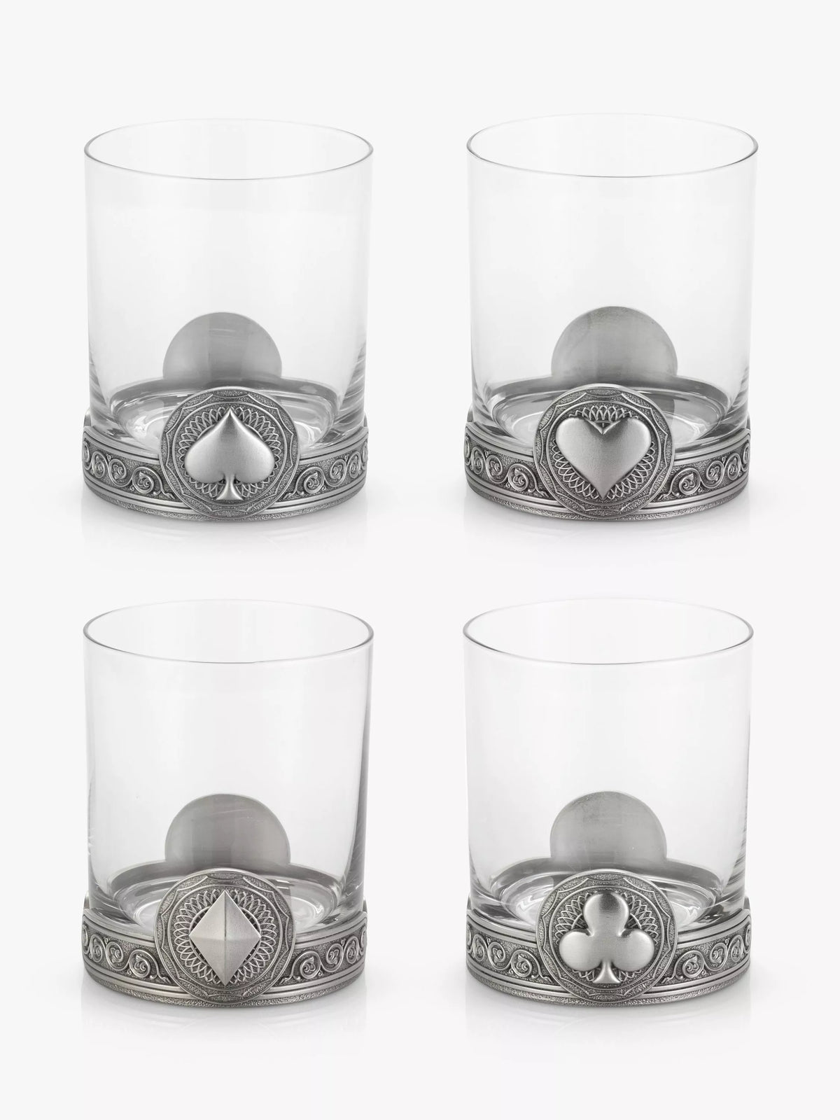 Royal Selangor glass tumblers set of 4 with pewter base, imported from the UK