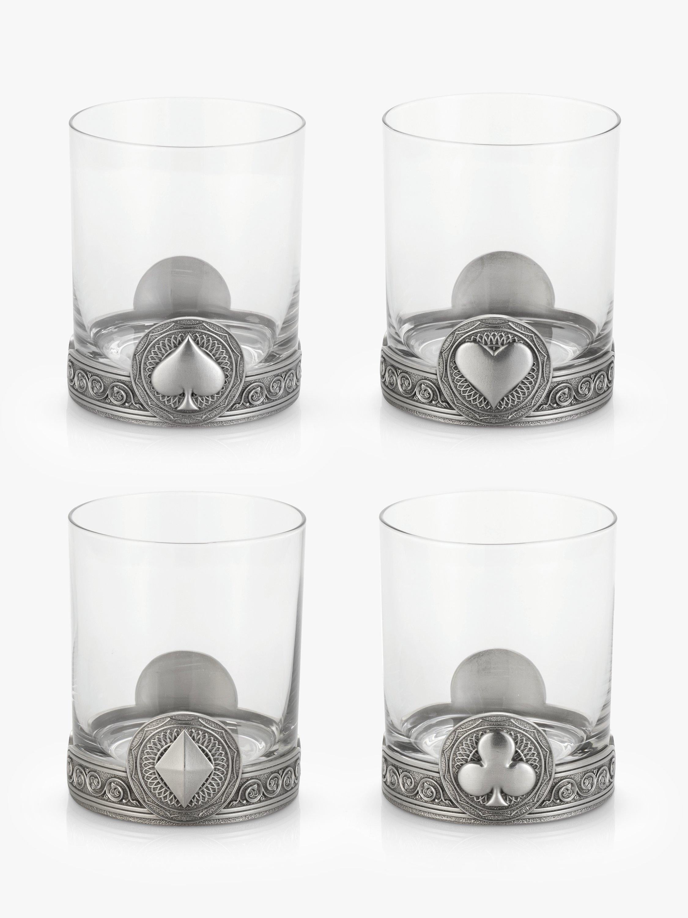 Royal Selangor glass tumblers set of 4 with pewter base, imported from the UK