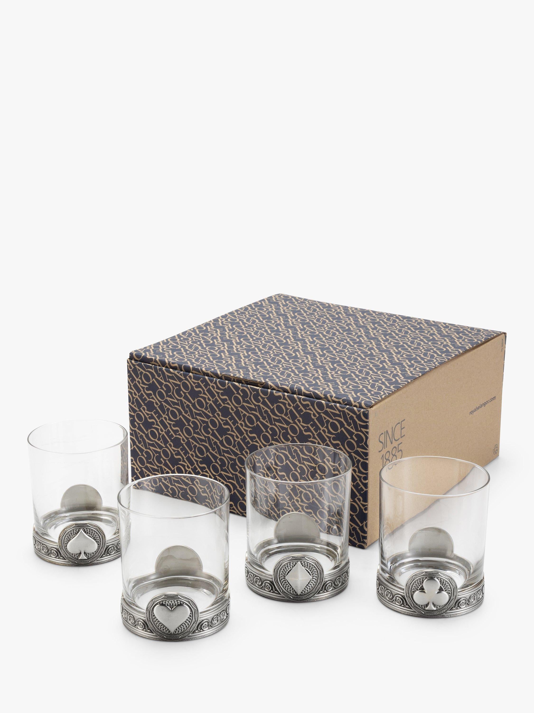 Royal Selangor glass tumblers set of 4 with pewter base, imported from the UK