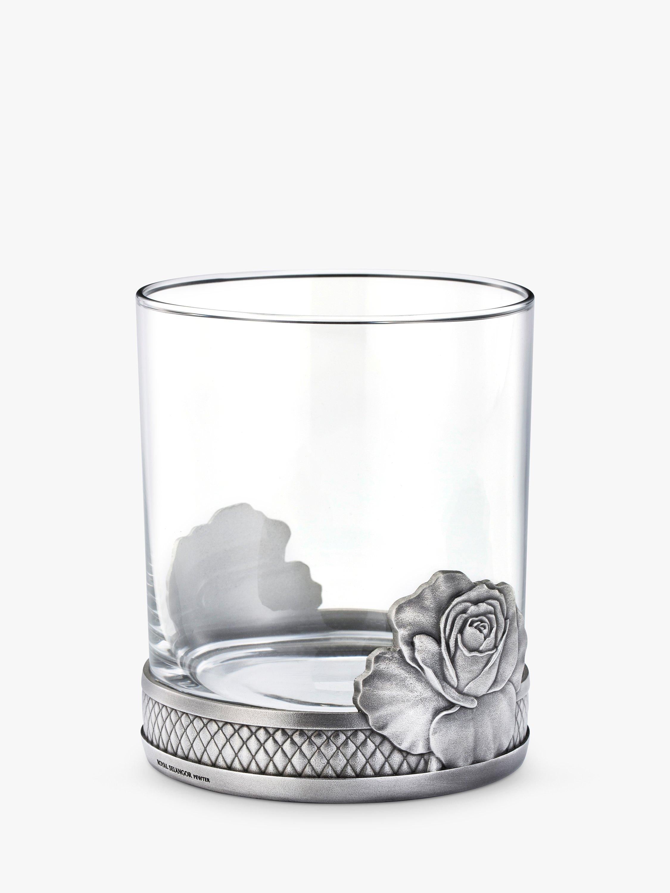 Royal Selangor Glas-Tumbler mit Rosendesign 300ml und Zinnboden, UK-Version