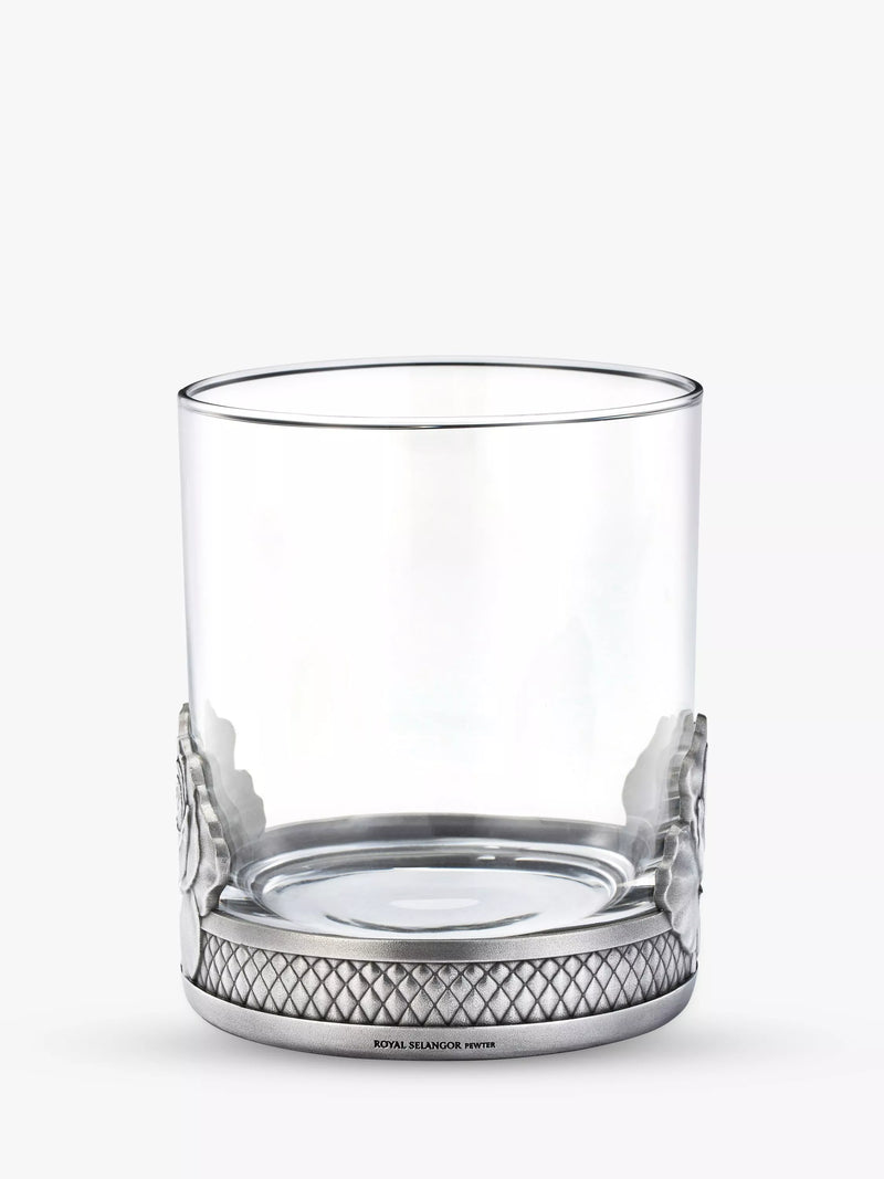 Royal Selangor rose glass tumbler 300ml with pewter base, UK version