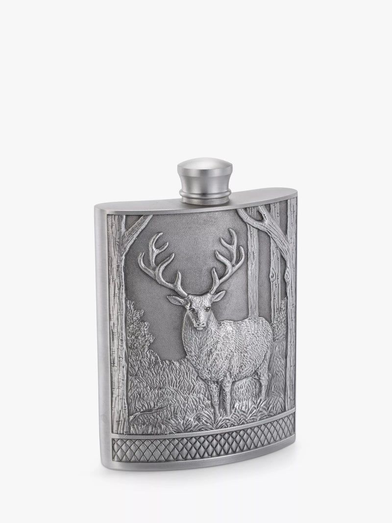 Royal Selangor pewter grey stag hip flask 165ml, imported from the UK