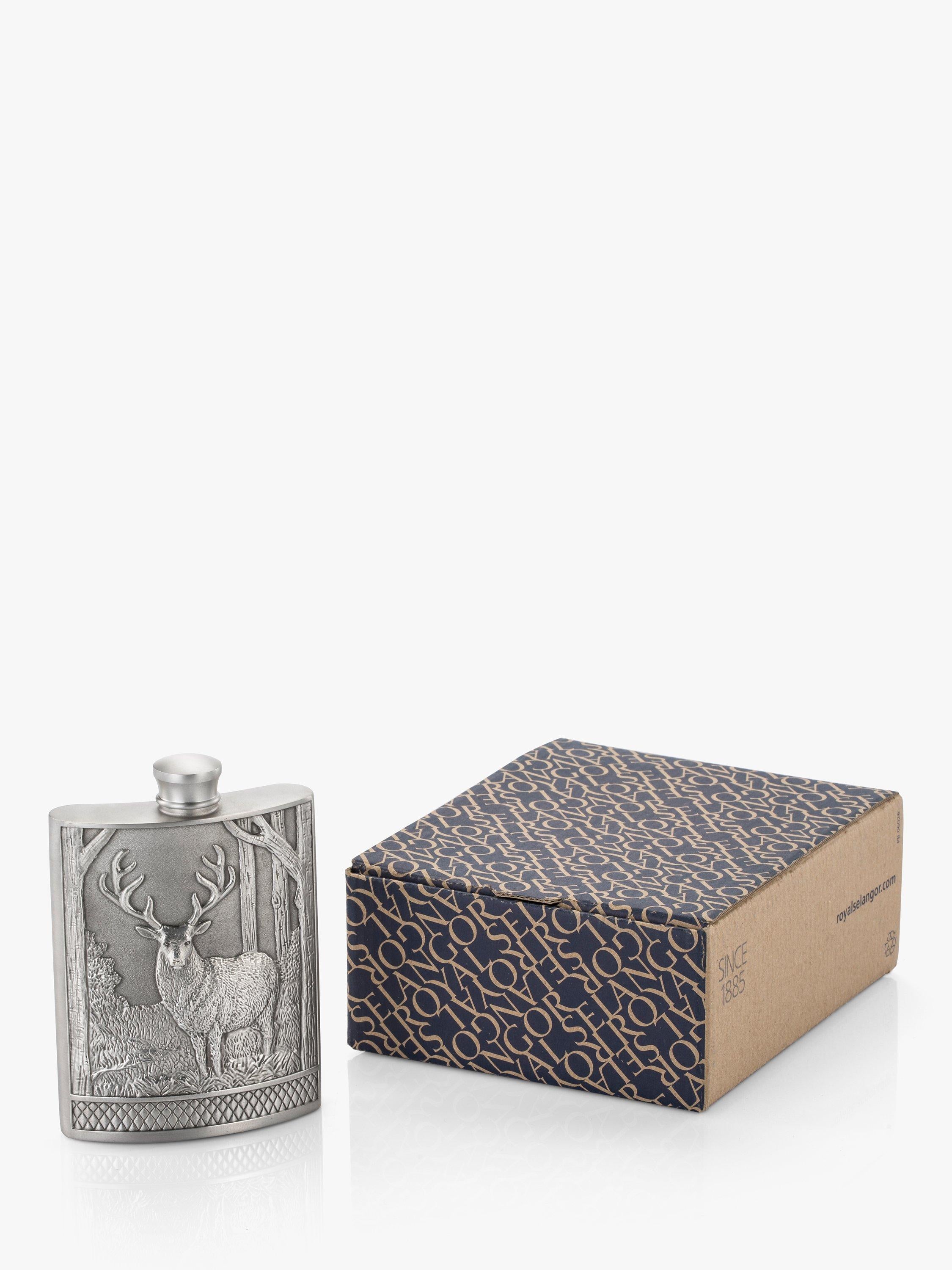 Royal Selangor pewter grey stag hip flask 165ml, imported from the UK