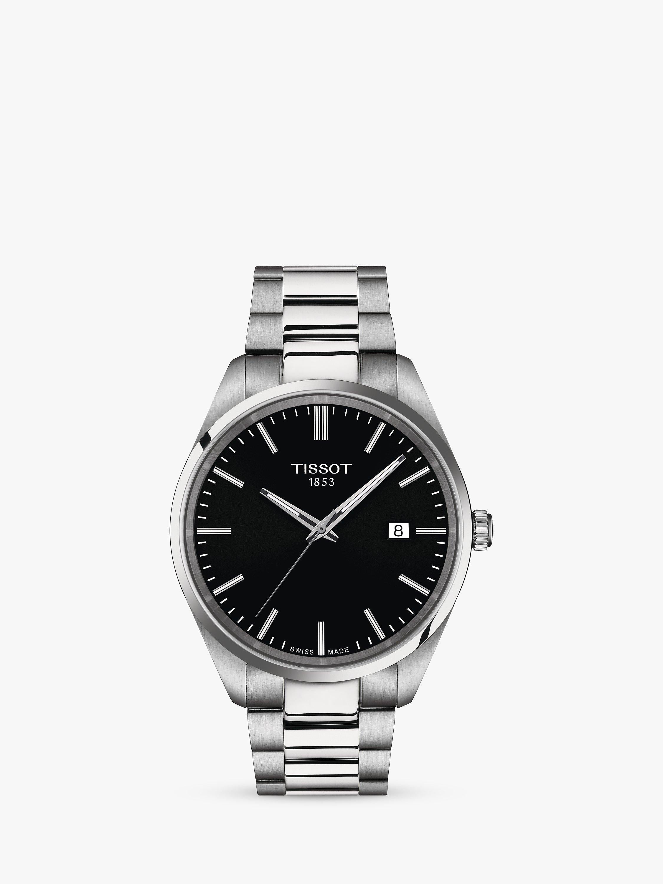 ساعة Tissot PR 100 Date بسوار معدني ومينا فضي أسود - منتج بريطاني