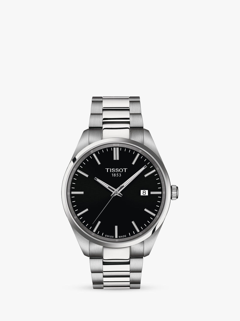 ساعة Tissot PR 100 Date بسوار معدني ومينا فضي أسود - منتج بريطاني