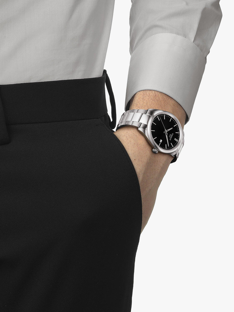 ساعة Tissot PR 100 Date بسوار معدني ومينا فضي أسود - منتج بريطاني