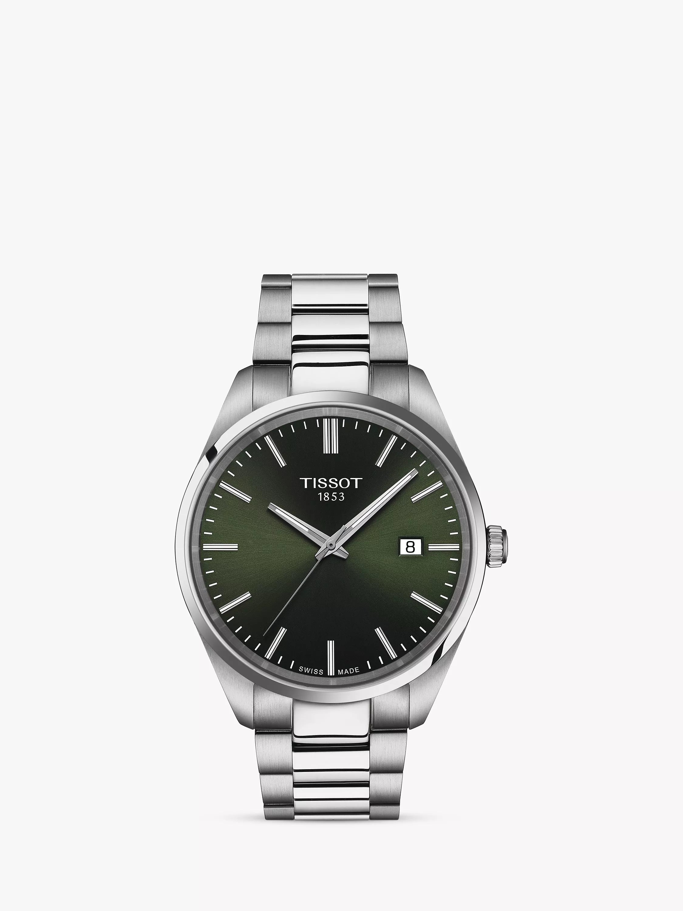 ساعة Tissot PR 100 Date بسوار معدني ومينا فضي أسود - منتج بريطاني