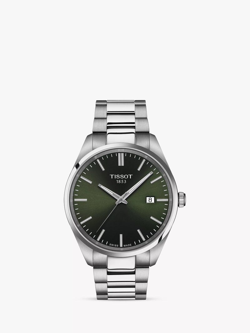 ساعة Tissot PR 100 Date بسوار معدني ومينا فضي أسود - منتج بريطاني