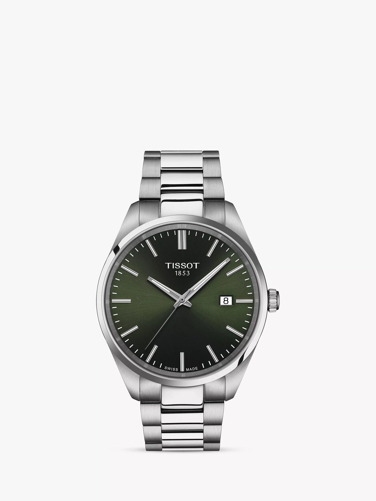ساعة Tissot PR 100 Date بسوار معدني ومينا فضي أسود - منتج بريطاني