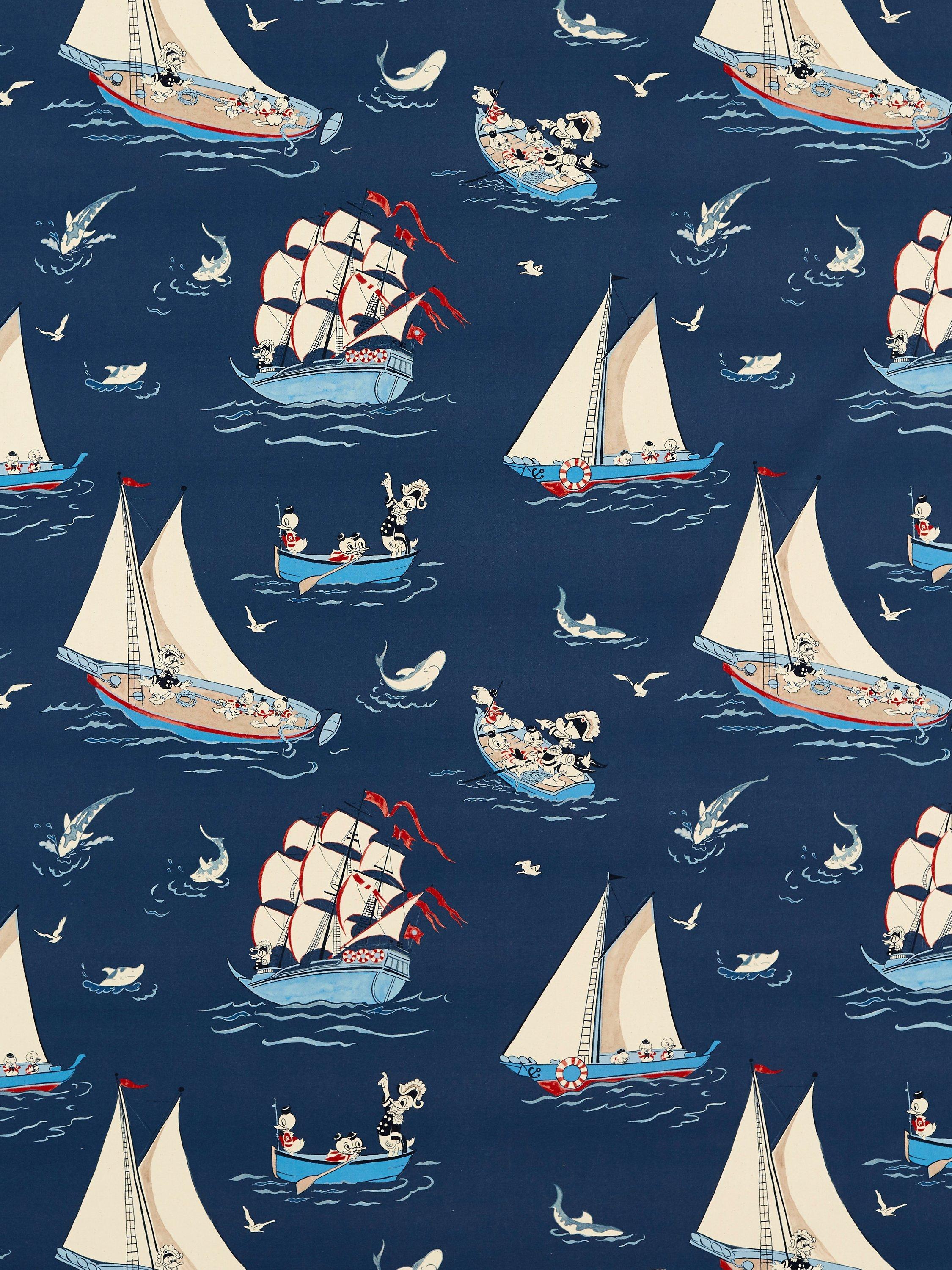 Sanderson Donald Duck nautical pattern furnishing fabric 30m roll, UK version