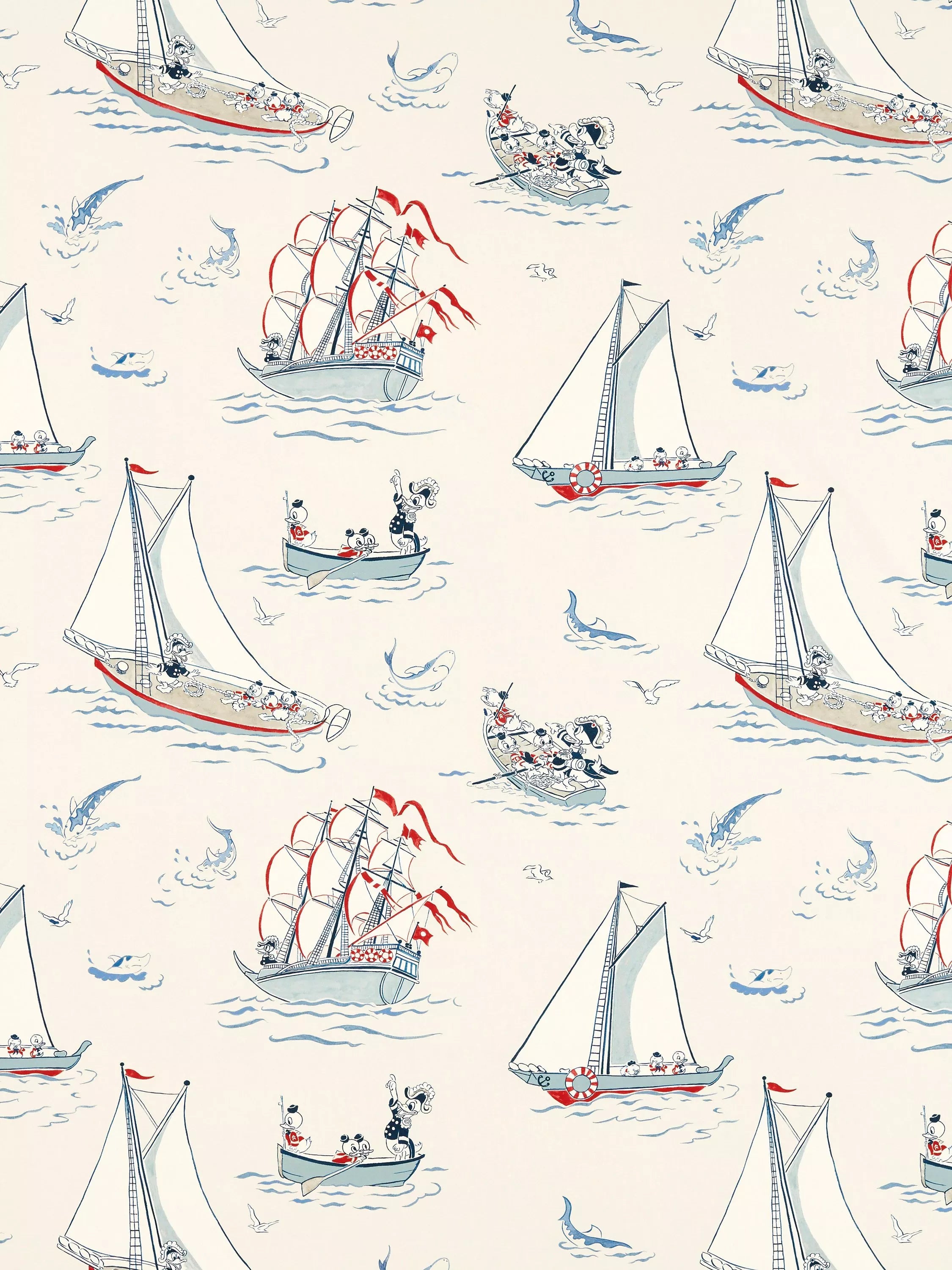 Sanderson Donald Duck nautical pattern furnishing fabric 30m roll, UK version