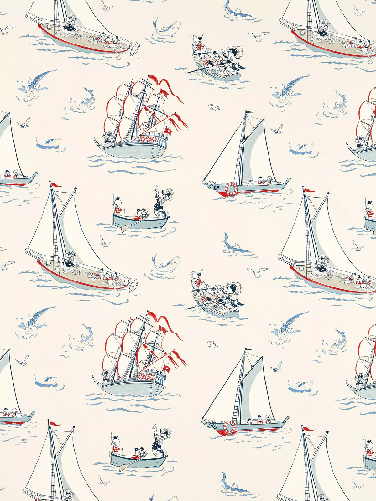 Sanderson Donald Duck nautical pattern furnishing fabric 30m roll, UK version