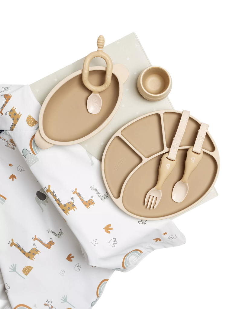 Bibado Coverall, Plate, Bowl, Dippit, Cutlery and Cup Silicone Weaning Bundle